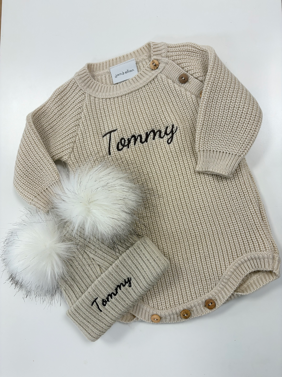 Thumbnail: Personalised Double Pom Hat (Newborn) 