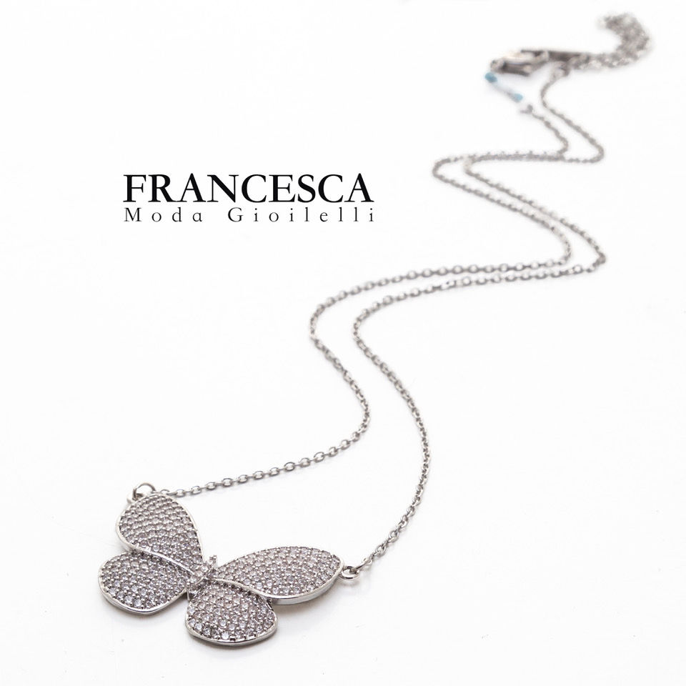 Fn7396 Εντυπωσιακή ατσάλινη πεταλούδα με αλυσίδα 45 εκατ,& λαμπερά κρυσταλλάκια