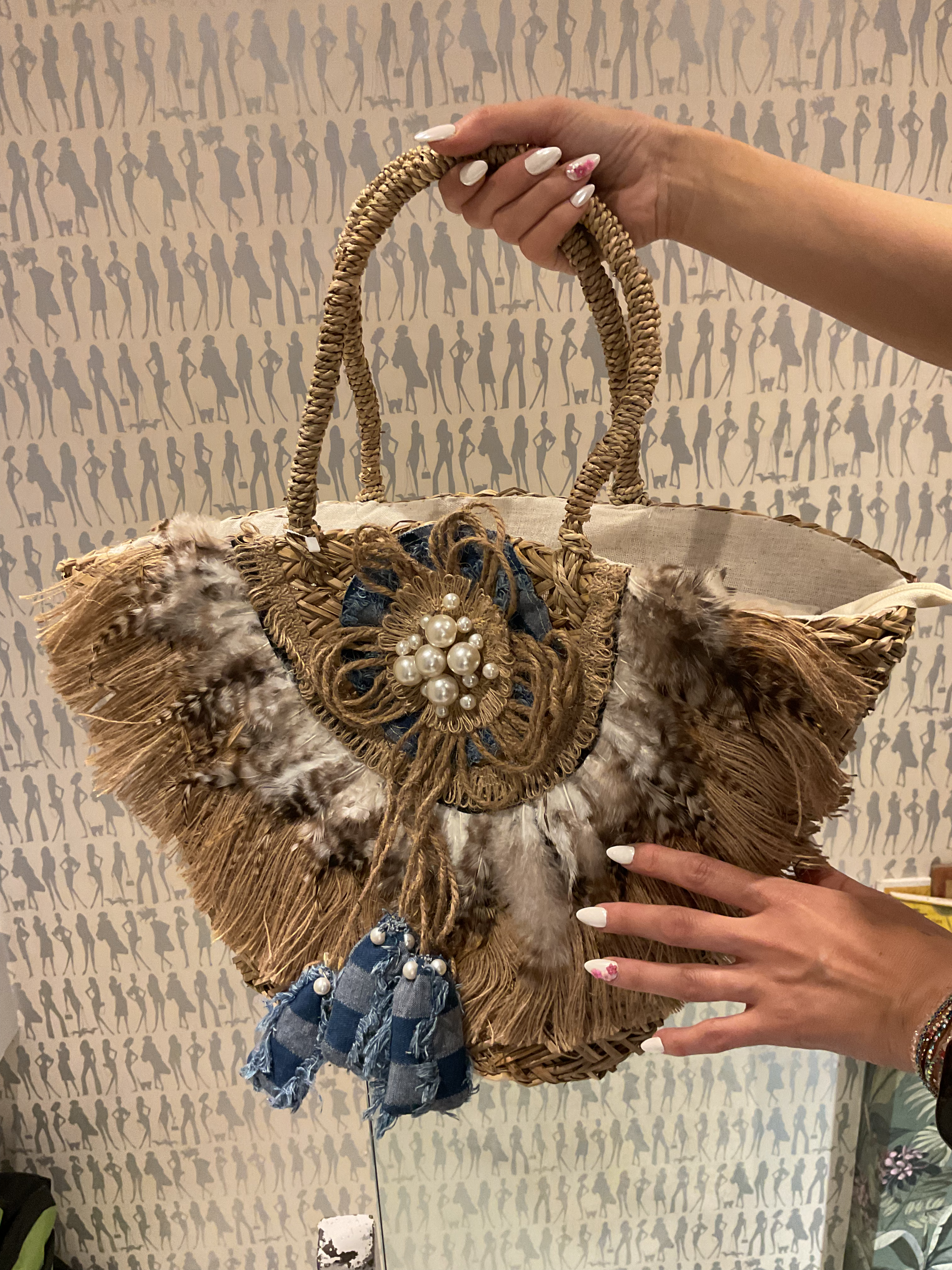 Fbg8194 Περίτεχνη καλοκαιρινή τσάντα,με υπέροχη διακόσμηση!