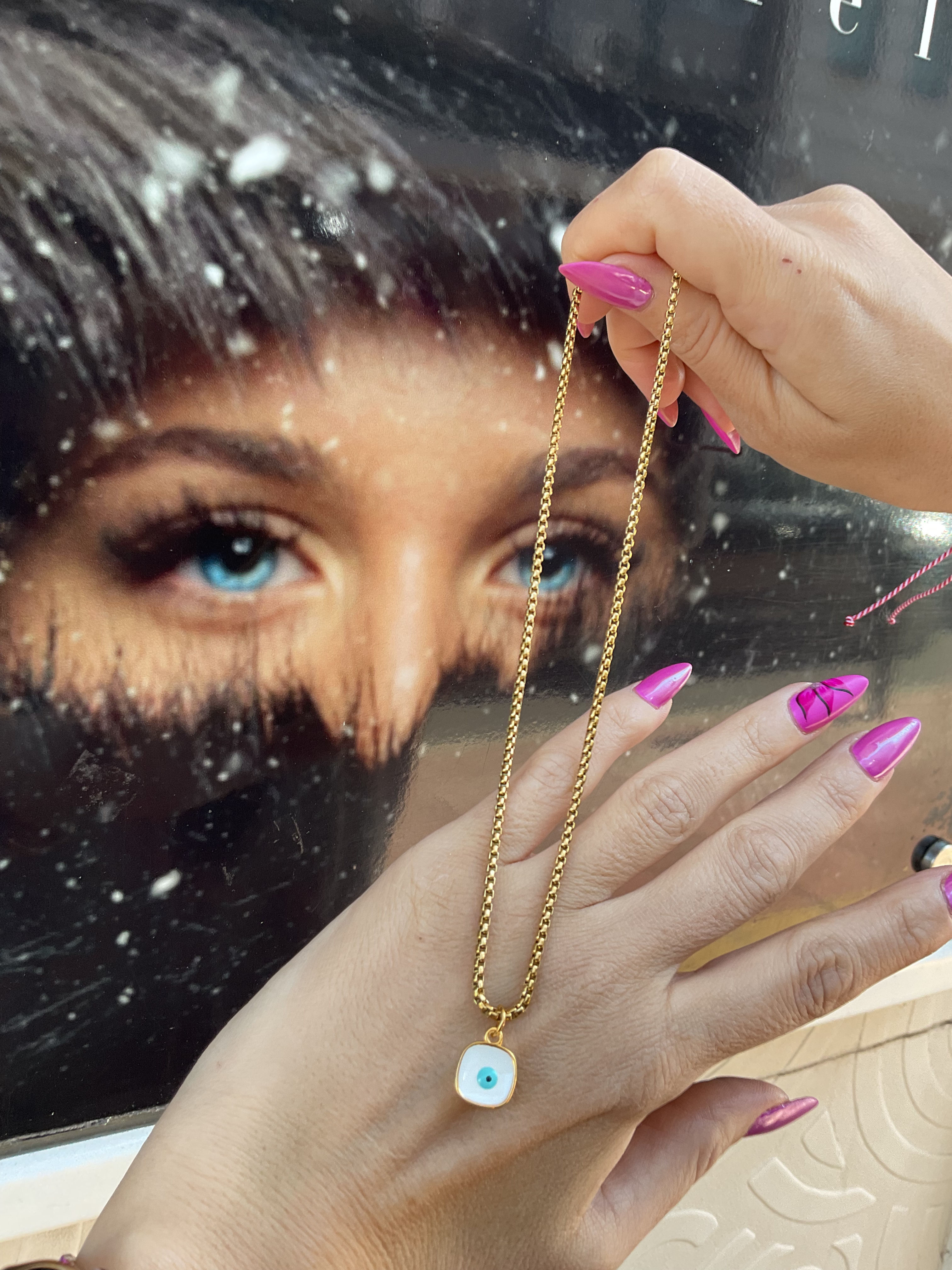 Fn7870 Ατσάλινο χεοροποίητο κολιέ ματάκι.