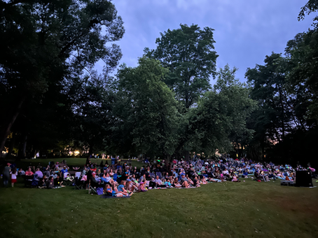 Crowd gathers to watch Hook (1991) in Nathaniel Davis Park on July 17, 2025