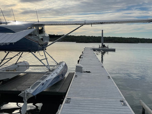 Plane on a hydraulic lift on the lake