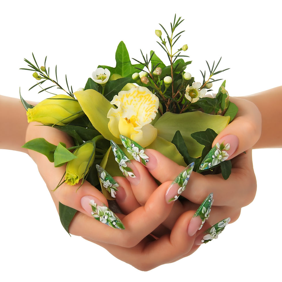 Woman's hands holding a bouquet of flowe