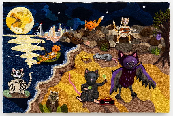 Elwood Foreshore Full-moon, Mixed media embroidery piece by Clarine Wilmar