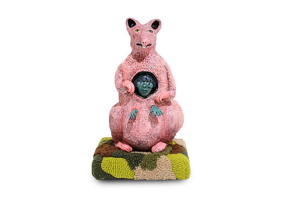 Person in a rat suit, mixed media sculpture by Clarine Wilmar
