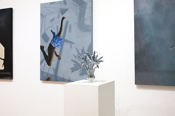 Clarine Wilmar's sculpture 'a mutation in bloom' and Bryan Mew's Painting