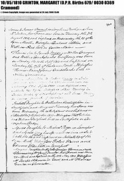 Margaret Grintons birth record 1810