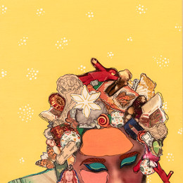 Portrait artistique personnalisé d'une aîné racontant, en une image, la vie  la vie de celui-ci. Réalisé  par un étudiant du secondaire, à la manière de l'artiste Adèle Blais. Un projet de médiation culturelle intitulé «Les portes qui parlent», conçu et réalisé par Sophie Chabot, médiatrice culturelle.