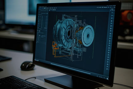Computer displaying 3D model of engine