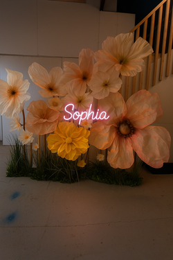 Neon Name Sign and Flower wall