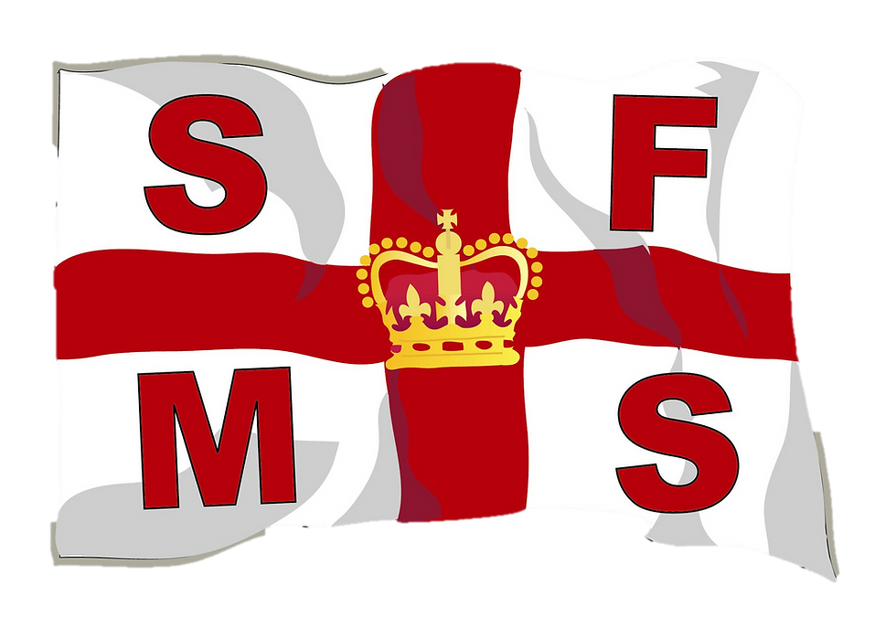 Flag logo with red cross, crown, and SFMS text