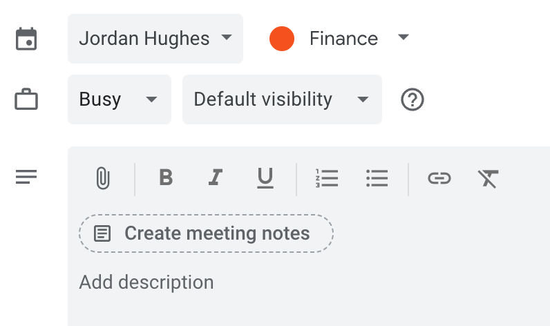 Screenshot of Google Calendar event showing the named label with the assigned colour