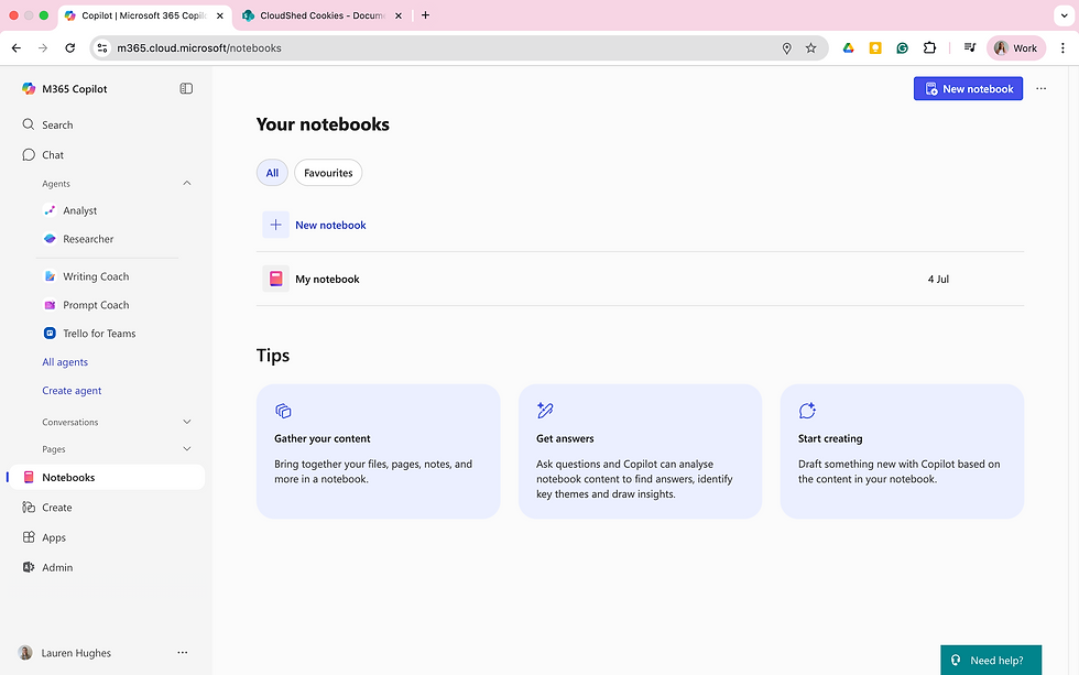 Notebooks in Micosoft 365 home screen