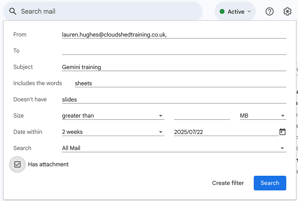 Advanced search box in gmail