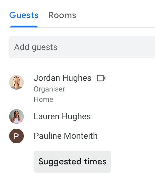 The guests box in a Google Calendar invite