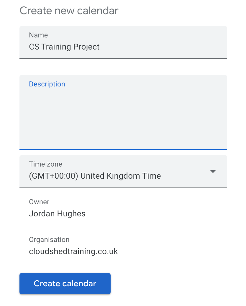 Showing how to name a new calendar in google calendar inline with step 2