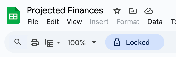 Locked sheet example in Google Sheets, the locked blue icon is visible