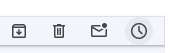 Toolbar with download, trash, mail, and clock icons on a light gray bar.