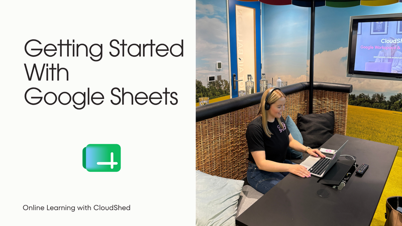 Course cover image of google sheet logo on a laptop screen