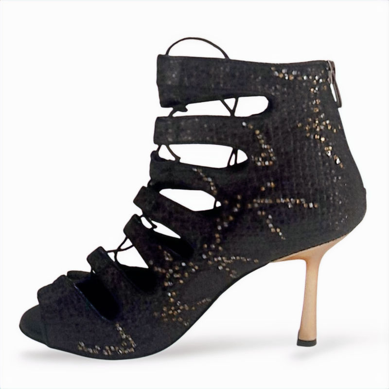 Küçük resim: Siyah Yılan Kadın Dans Ayakkabısı Soldan Görünüm