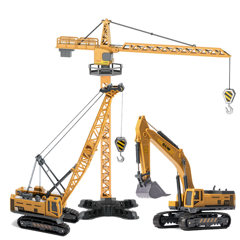 Diecast crane and excavator construction vehicles set