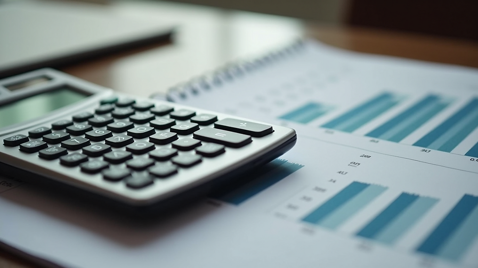 Close-up of a calculator and a notebook with financial notes