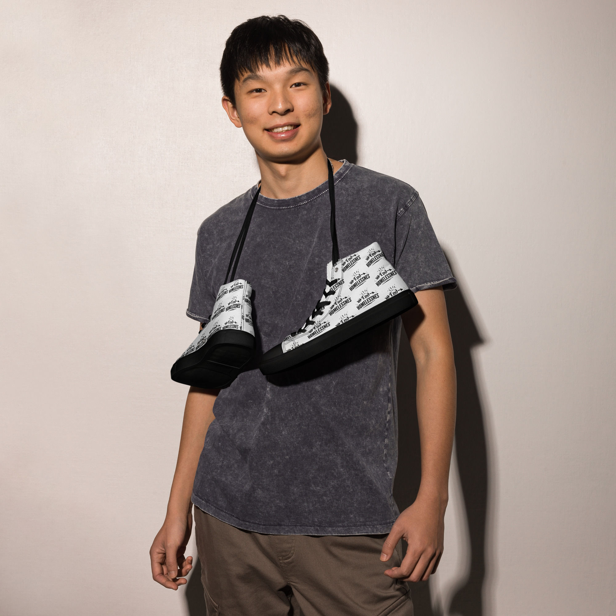 Men’s high top canvas shoes END HOMELESSNESS!