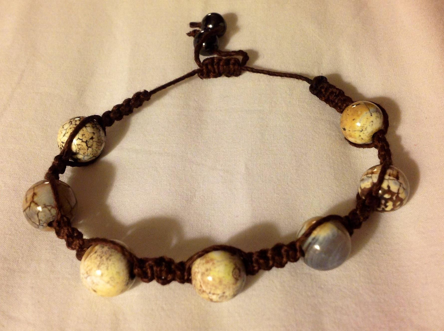White Turquoise and Brown Shamballa Bracelet