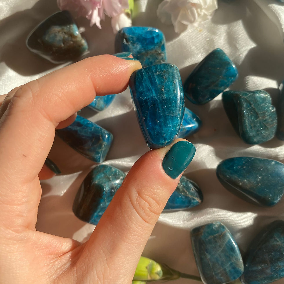 Thumbnail: Blue apatite tumbled stones