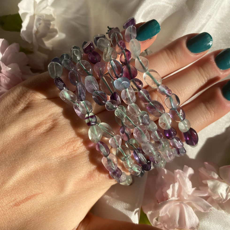 Thumbnail: Rainbow fluorite bracelets - rounded beads