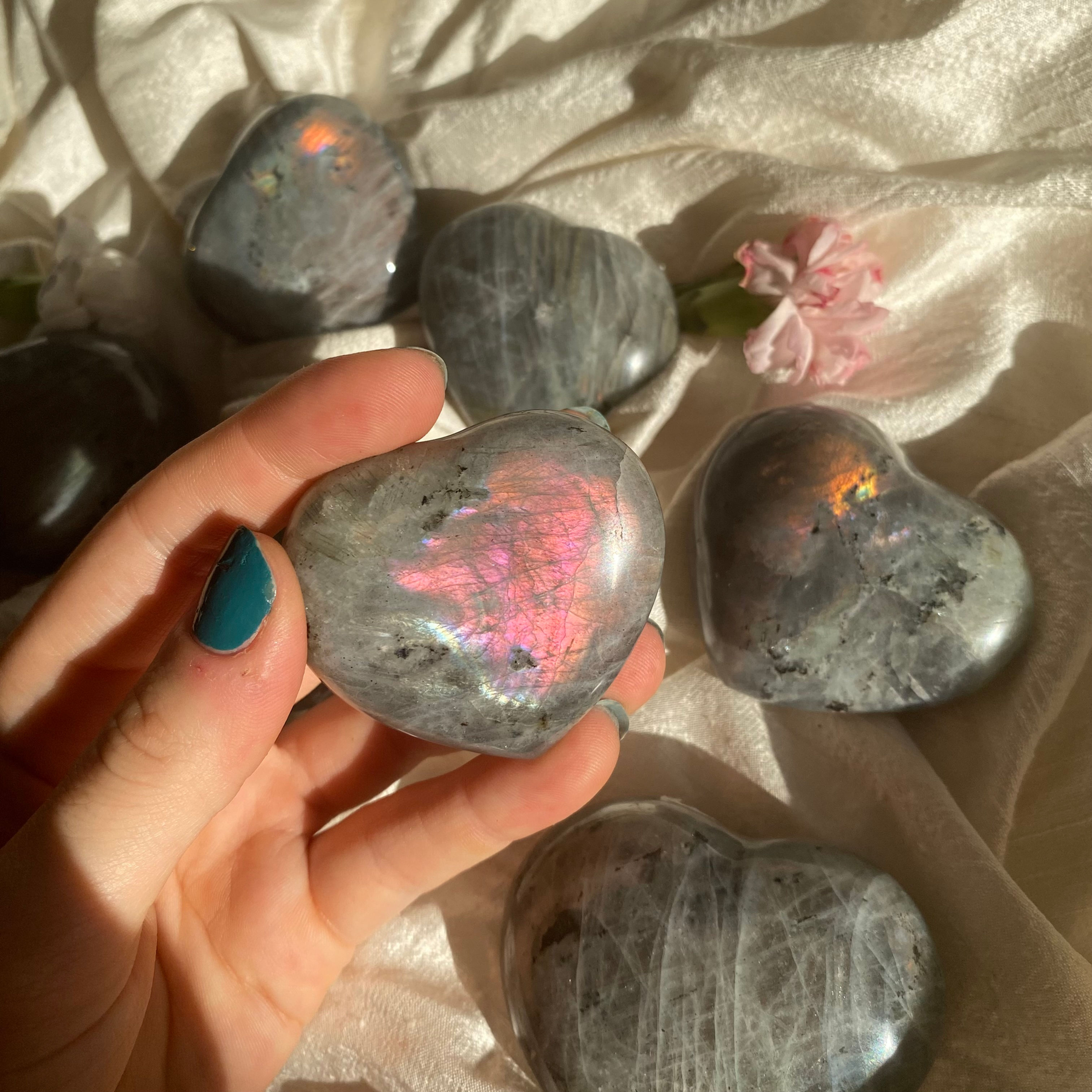 Pink labradorite heart
