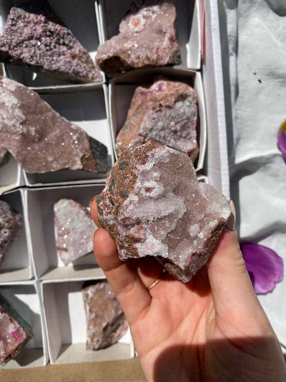 Thumbnail: Crystalline salrose, cobalt calcite - 12 Pieces
