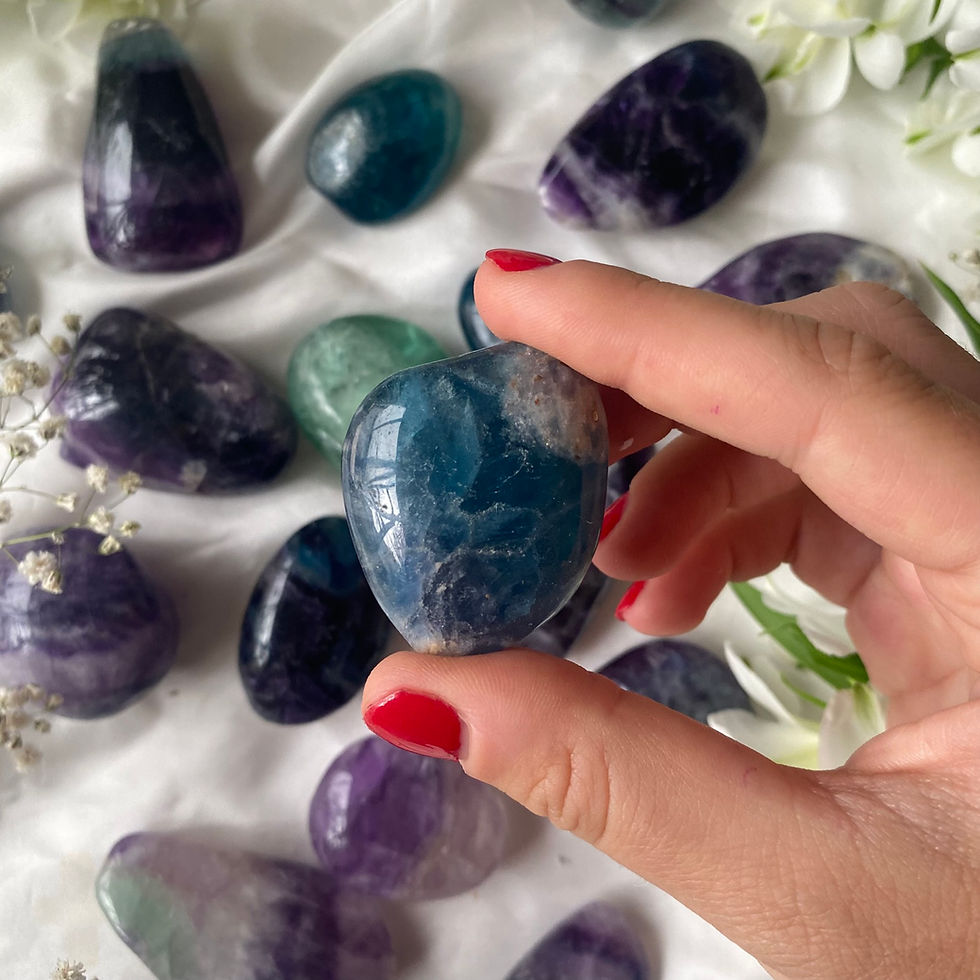 Thumbnail: Rainbow fluorite large tumble stones with imperfections