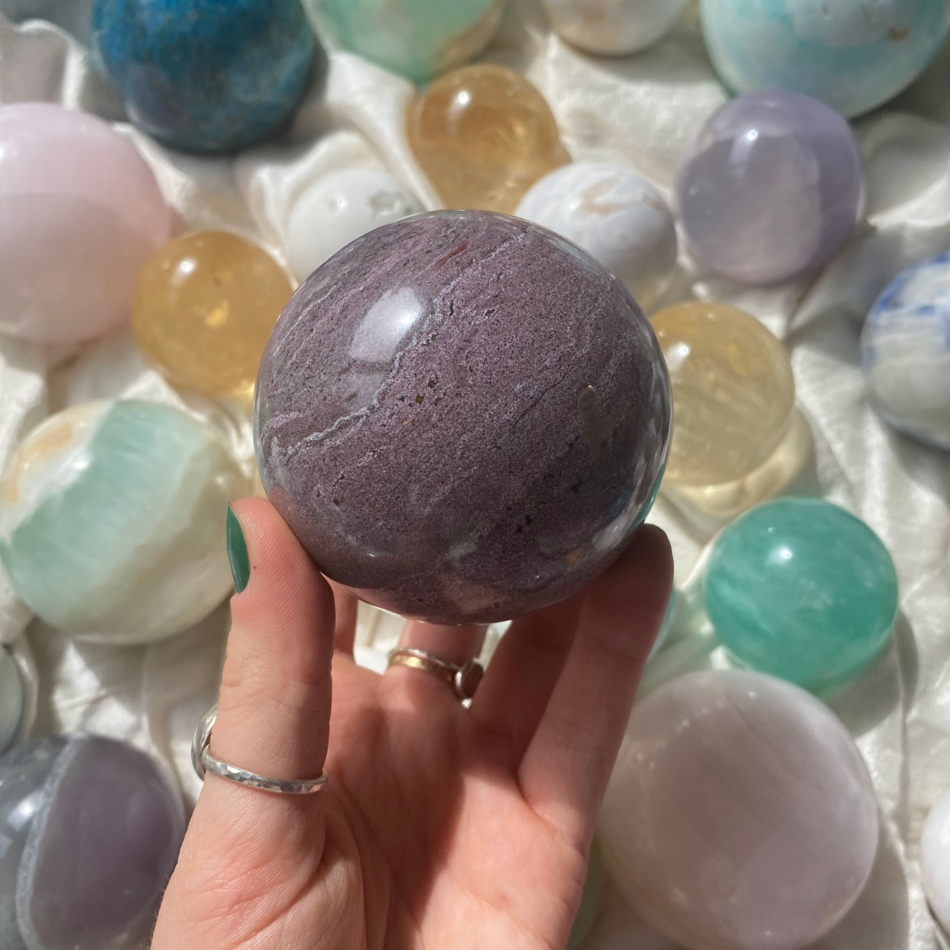 Purple and green ocean jasper sphere 52d