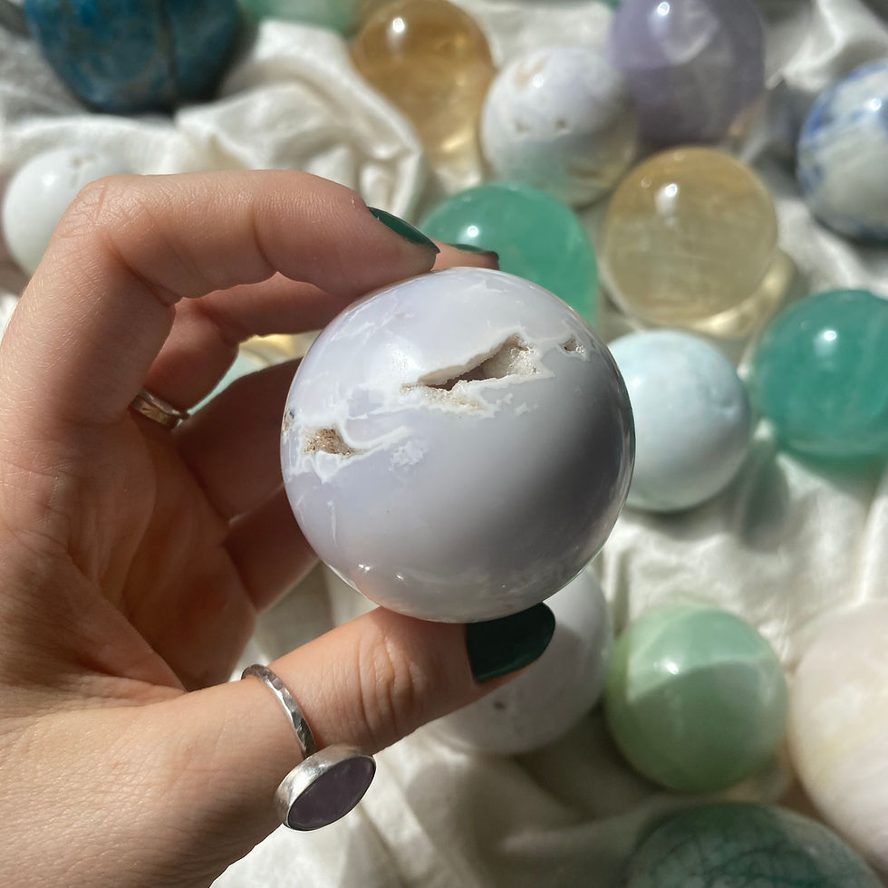 Thumbnail: Druzy snow agate sphere 26c