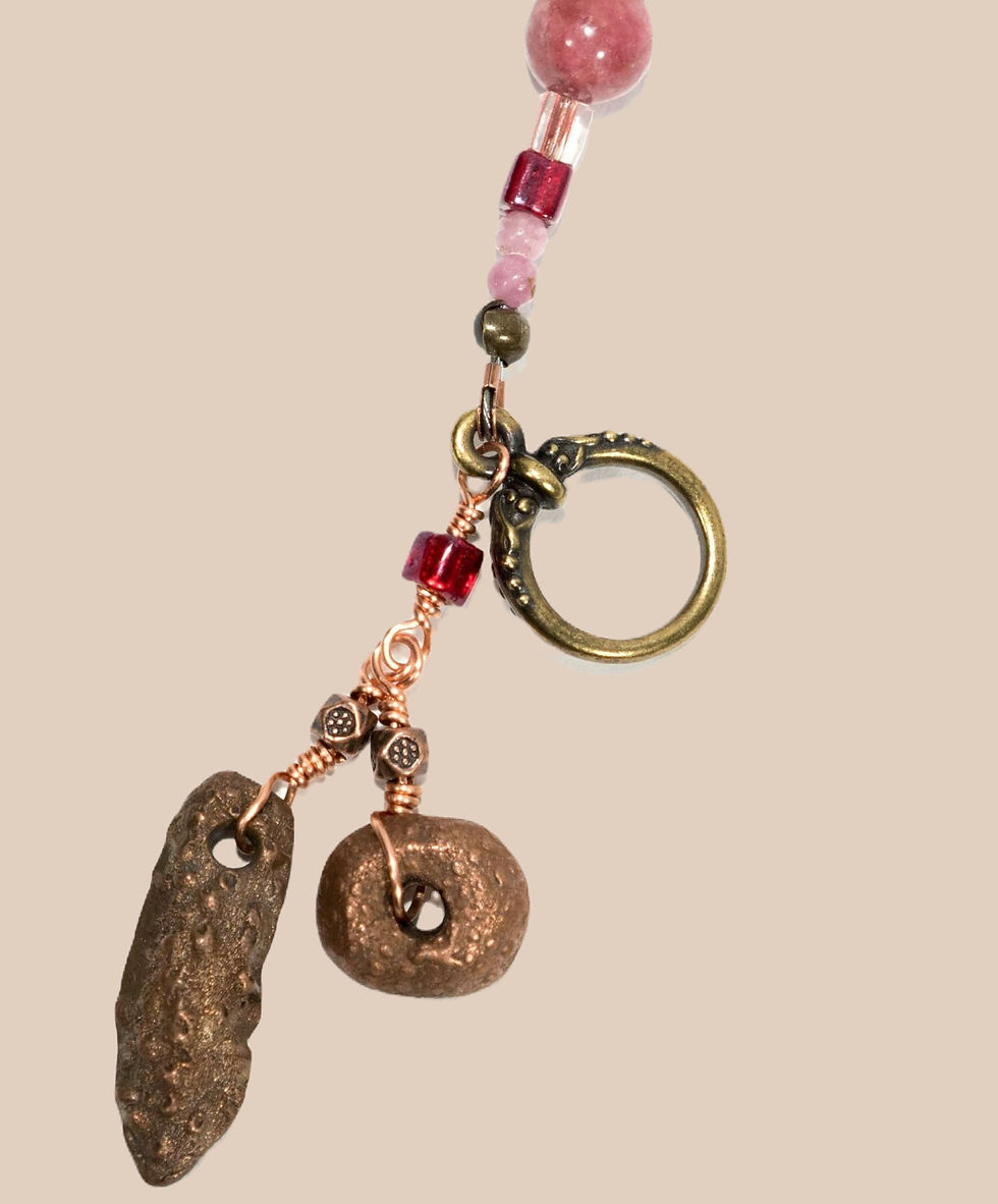Thumbnail: Handmade Ocean Pink LOVE SET: Opal & Amethyst with Copper Coral Charms