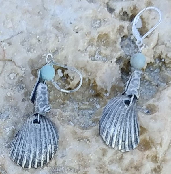 Thumbnail: Pure Silver Seashell Earrings Hand Cast