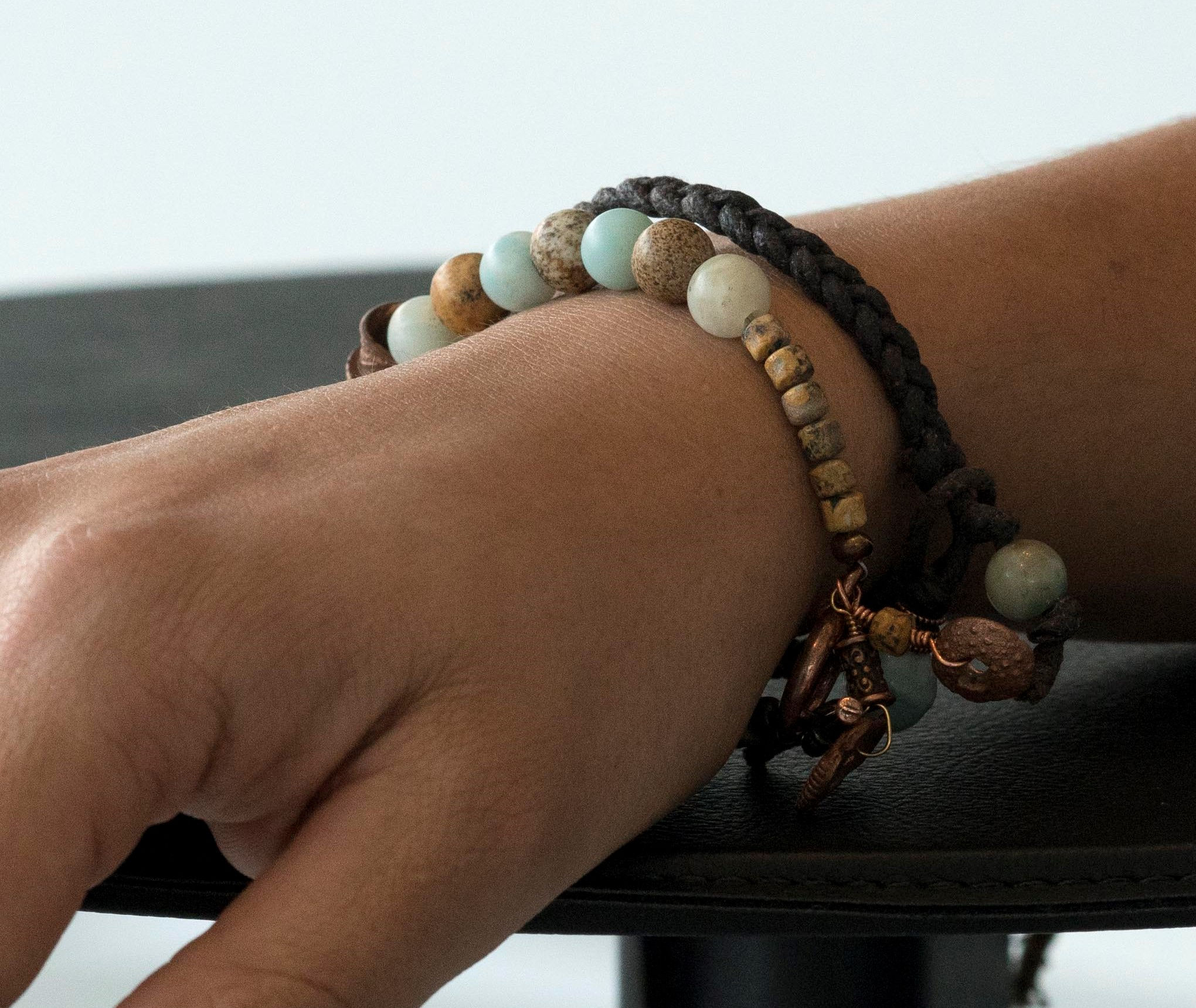 SET Cast Copper & Blue Ocean Braid Bracelets