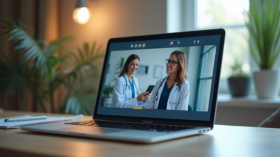 Close-up view of a laptop screen showing a telehealth session interface