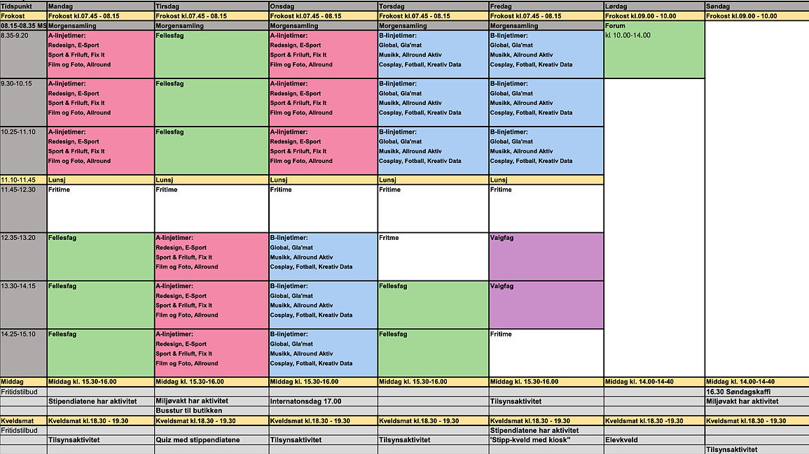 Timeplan Lundheim Folkehøgskole 2026-202