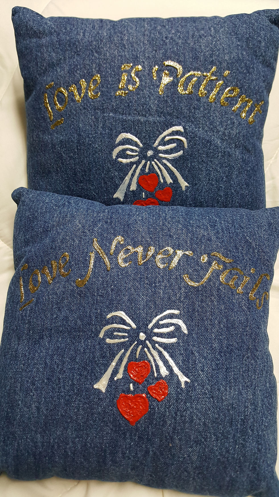 Love Is Patient / Love Never Fails Handpainted Throw Pillow Set