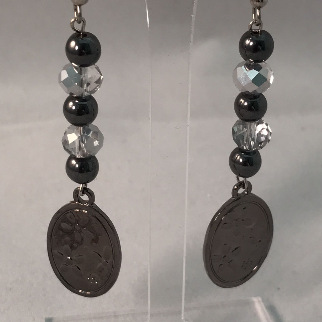 Silver & Crystal with Flower Disc Earrings 