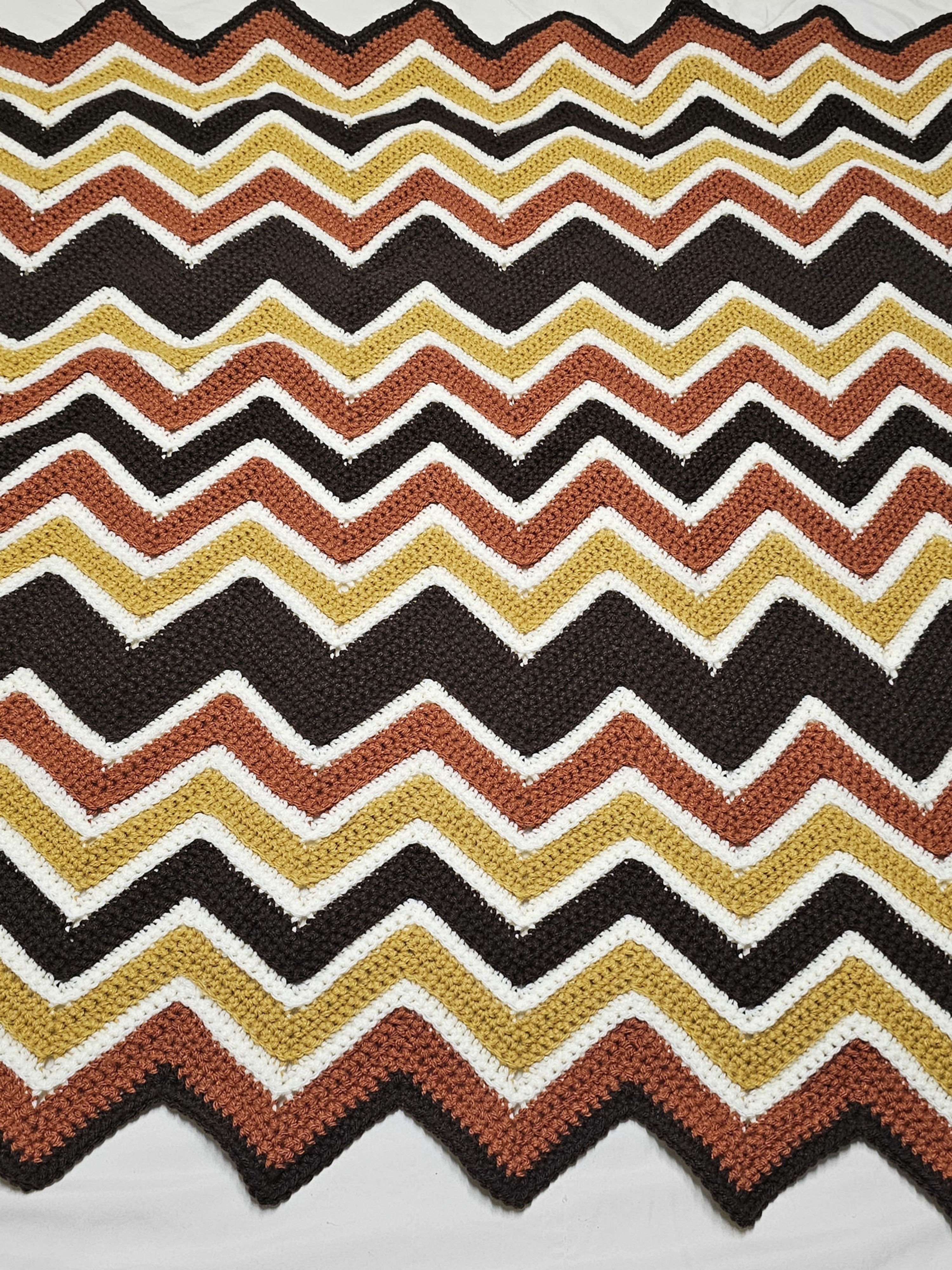 Deep Brown, Golden Yellow, Creamy White, and Rustic Orange Afghan Blanket