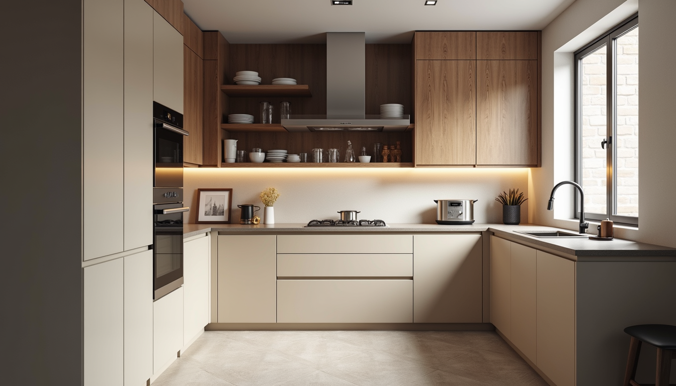 Eye-level view of a modern kitchen with custom cabinets and organized storage