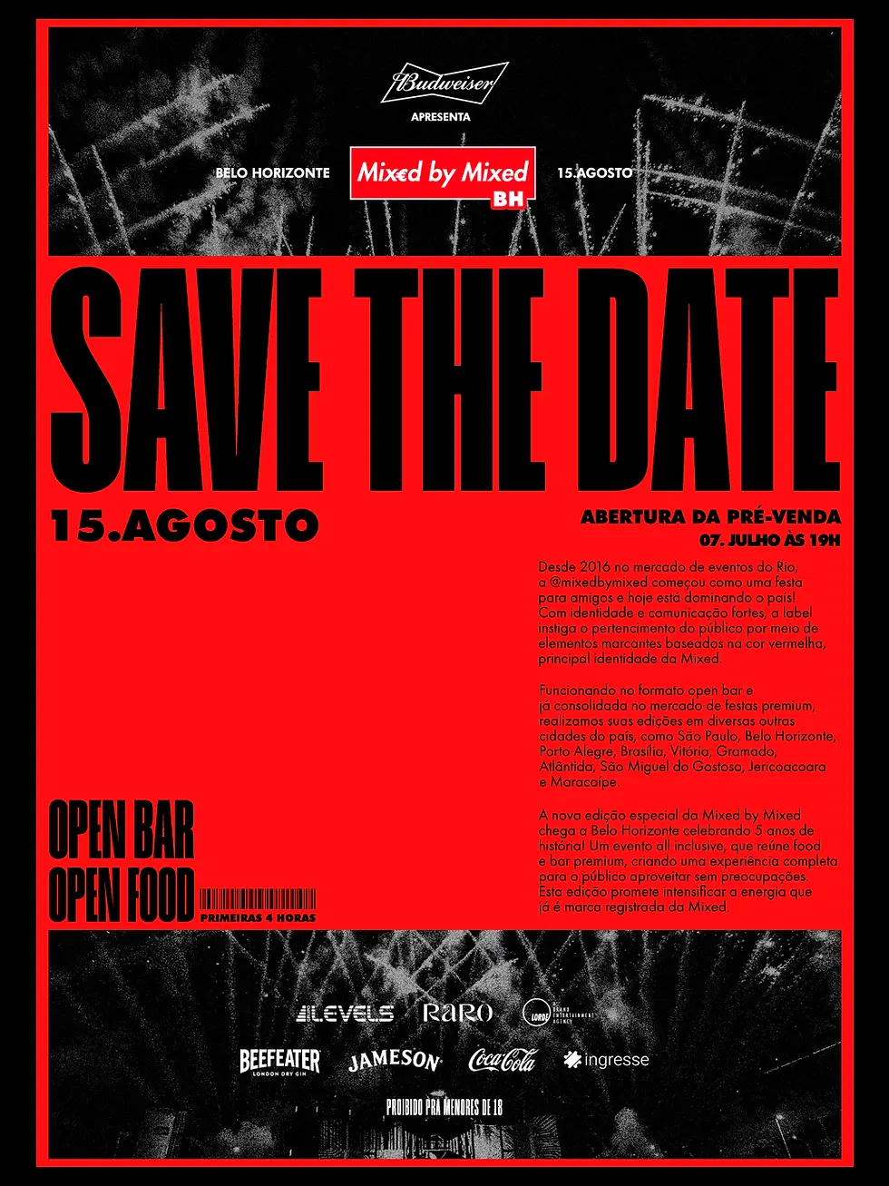 Mixed by Mixed – Full Open Bar & Open Food, dia 15 de agosto em Belo Horizonte!