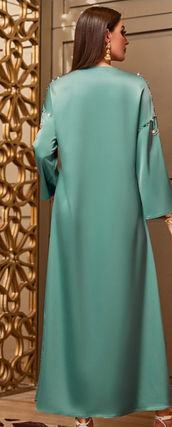 Middle Eastern Style Turquoise Gold Embroidered Sequin 3/4 Sleeves Maxi Dress - | Eastern Boutique USA Middle Eastern Style Turquoise Gold Embroidered Sequin 3/4 Sleeves Maxi Dress - | Eastern Boutique USA