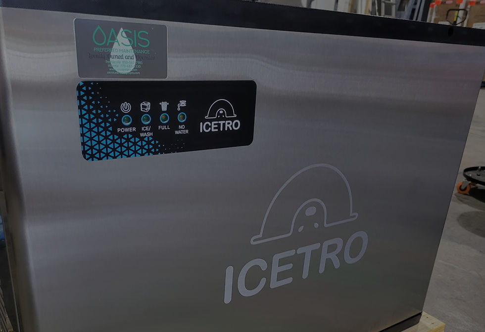 Eye-level view of ice machine condenser coils