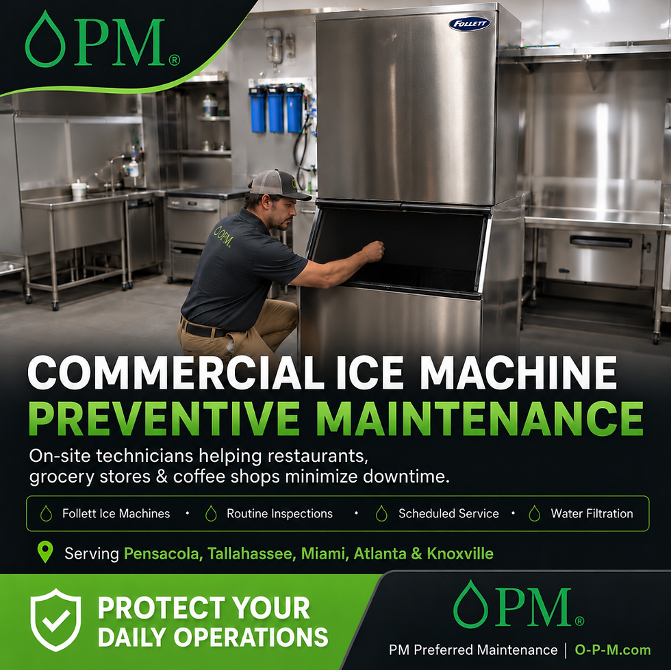 Close-up view of a technician performing maintenance on an ice machine