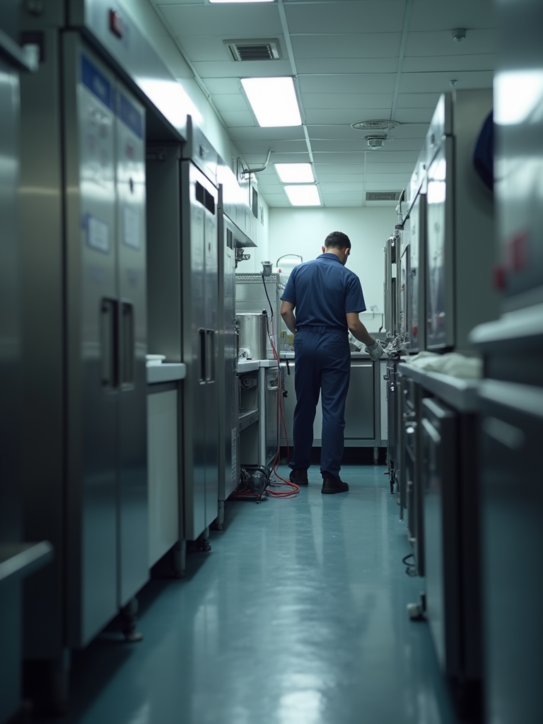 Close-up view of ice machine components showing water lines and filters