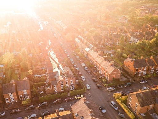 A town lit up by the sun